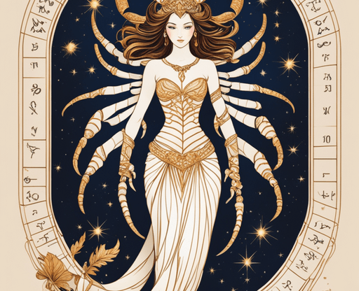 Общий гороскоп - Скорпион Иллюстрация знака зодиака Скорпион с изображением женщины и скорпионов.