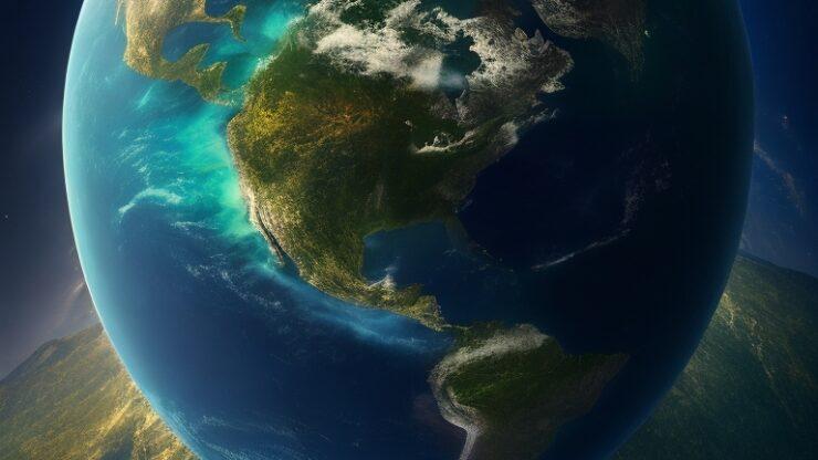 Антиземля Изображение Земли, видимой из космоса, с континентами и облаками.