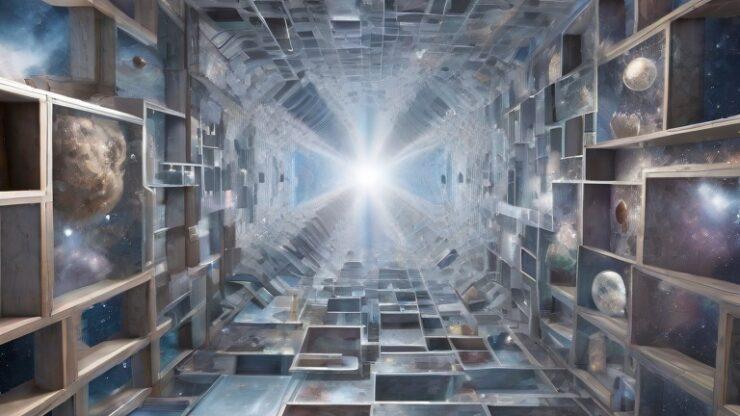 Четырёхмерное пространство Четырехмерное пространство с изображениями галактик и космоса, создающее эффект глубины и бесконечности.