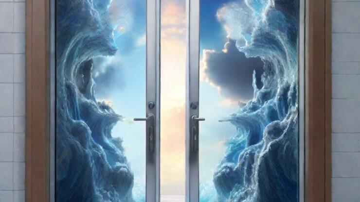 Дверь в параллельный мир Дверь с изображением бушующих волн и неба, создающая эффект параллельного мира.