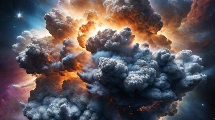 Конец света: прогнозы и сценарии. Часть 15. Облако хаоса. Космическое облако с яркими вспышками и эффектами света, изображение для астрономических тем.
